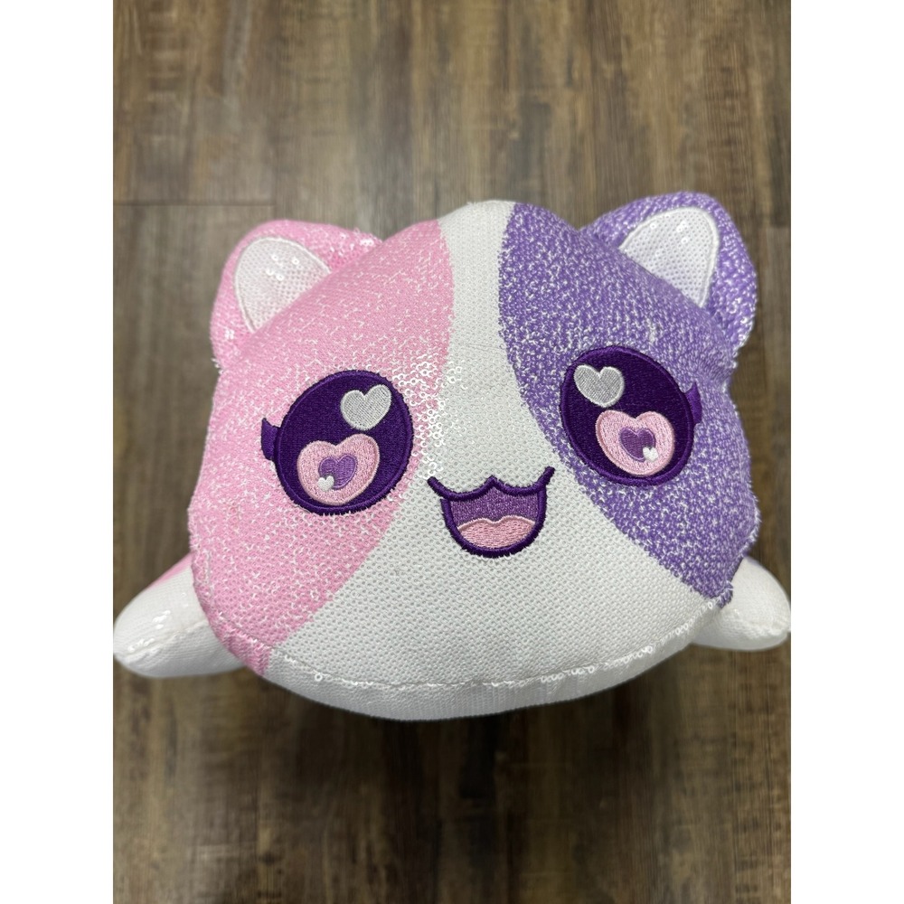 Aphmau MeeMeows Sparkle Cat Plush Sequin Pink Purple White Heart Eyes Jumbo 10"